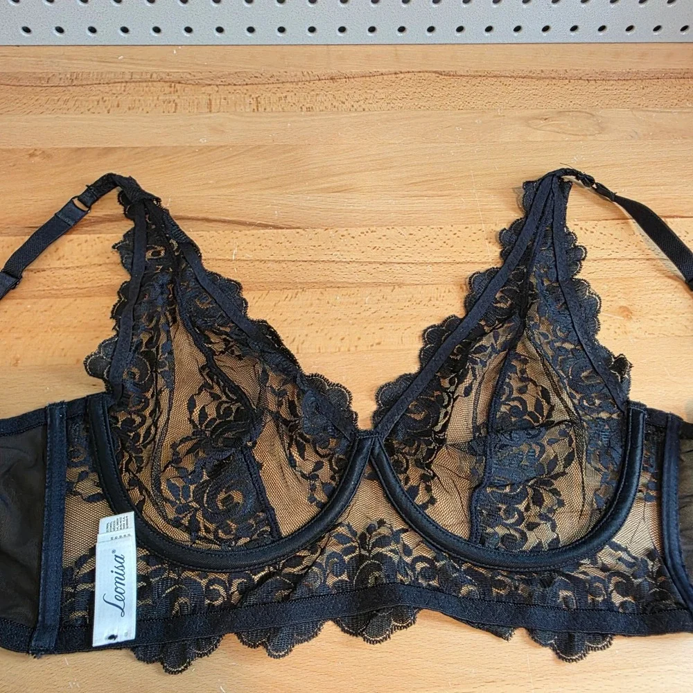 Leonisa Milan Sheer Lace Bustier Bralette with Underwire Floral Longline Bra 38B - Picture 7 of 13